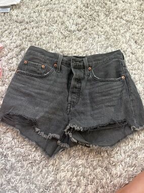 Levi's Black Frayed Hem Denim Cutoff Shorts